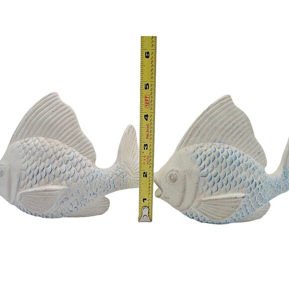 Vintage Set 6 Fish Sculptures Cast Plaster Ceramic Pottery Hand Painted Nautical - Picture 8 of 9